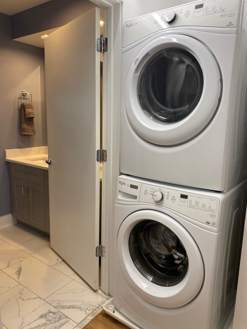 Stackable front loading W/D in walk-in closet