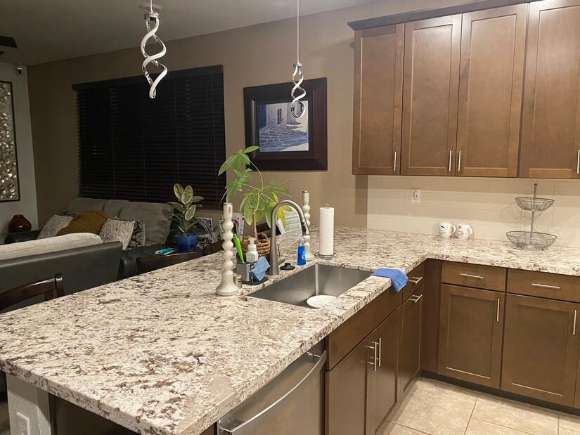 View of part kitchen and part living room