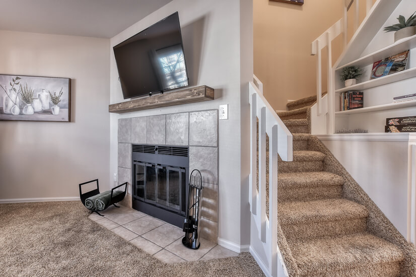 Family room with transition to stairs