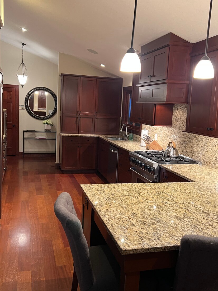 View from laundry room into kitchen.