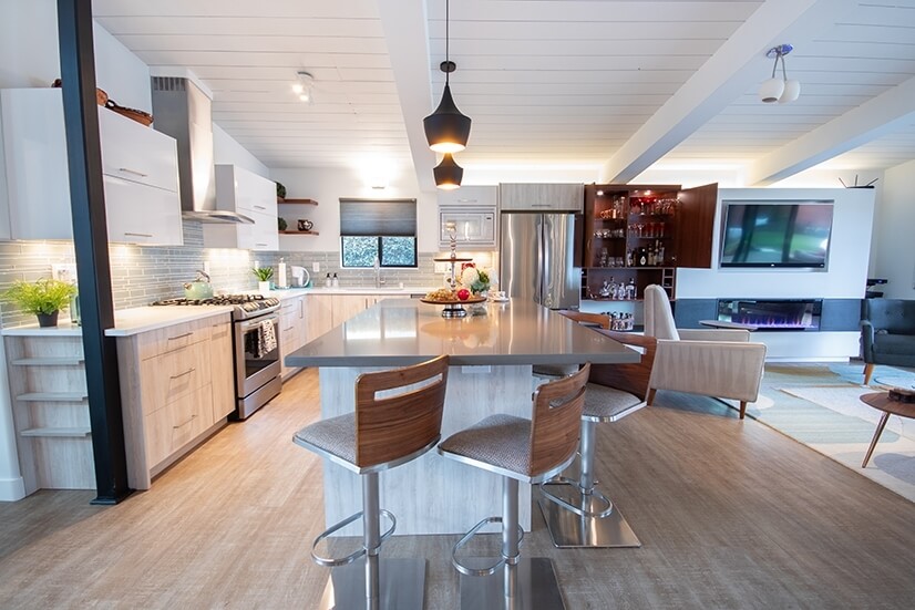 New kitchen with kitchen island seating
