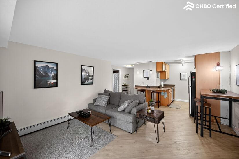 Living and kitchen from balcony door