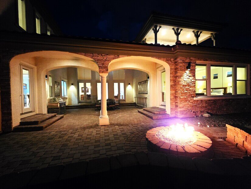 rear courtyard firepit night