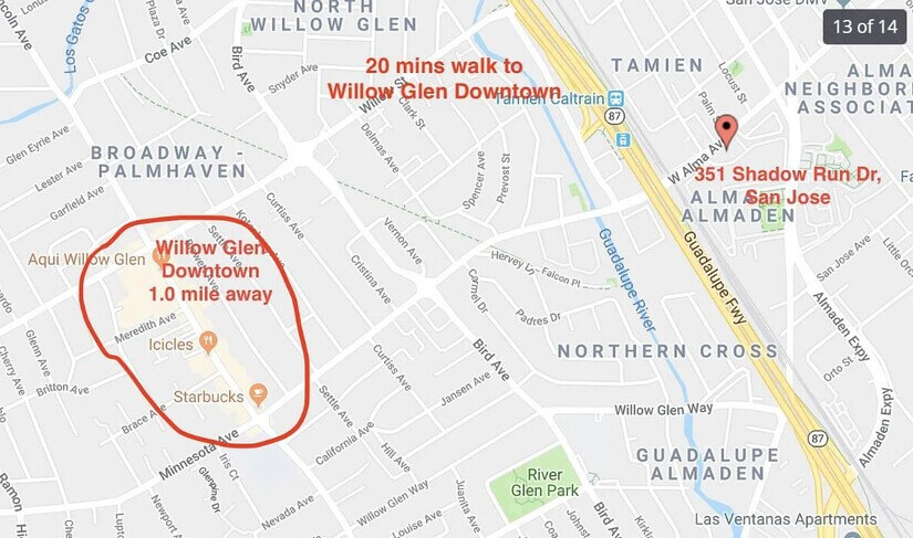 20 min walk to Willow Glen Downtown