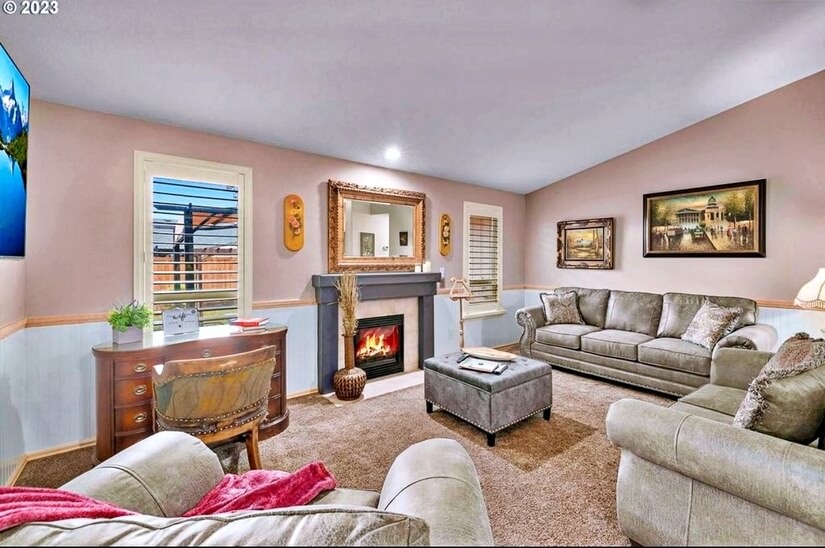 living room with fire place