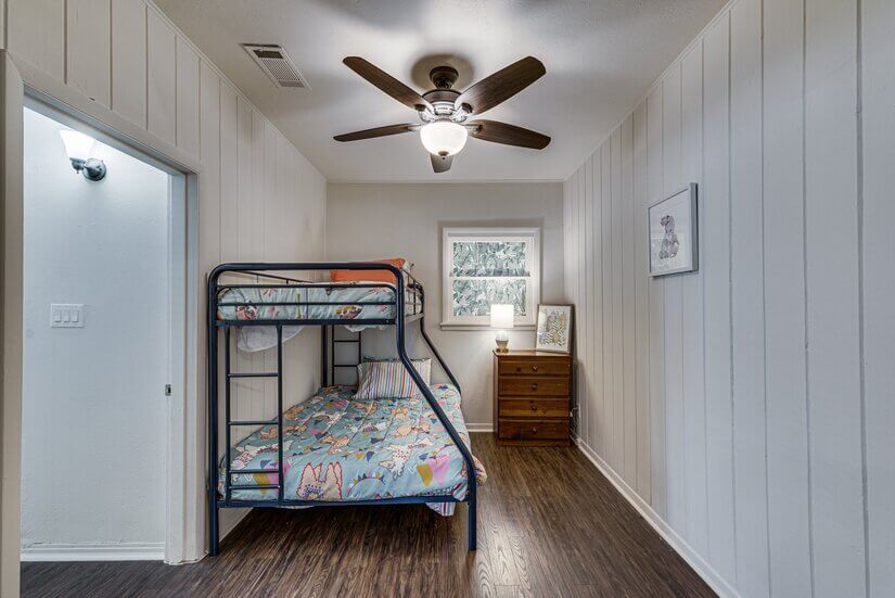 Kid’s bedroom has twin/ full bunk bed with bamboo mattress