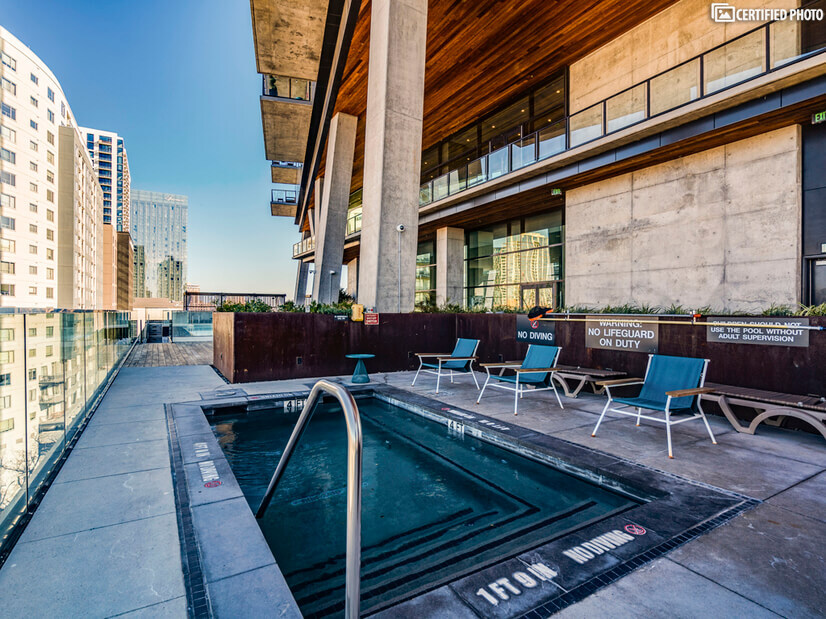 On the 10th floor enjoy pool, hot tub and cabanas