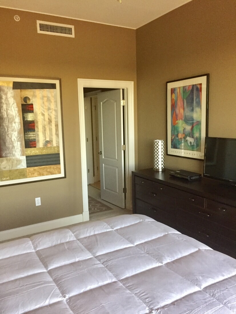 Spacious Bedroom with flat screen TV and walk