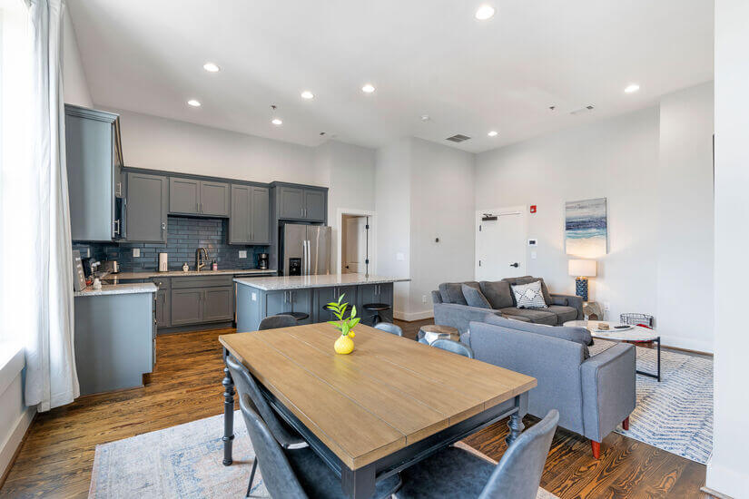 Have a seat at the  kitchen island to work or have a meal.