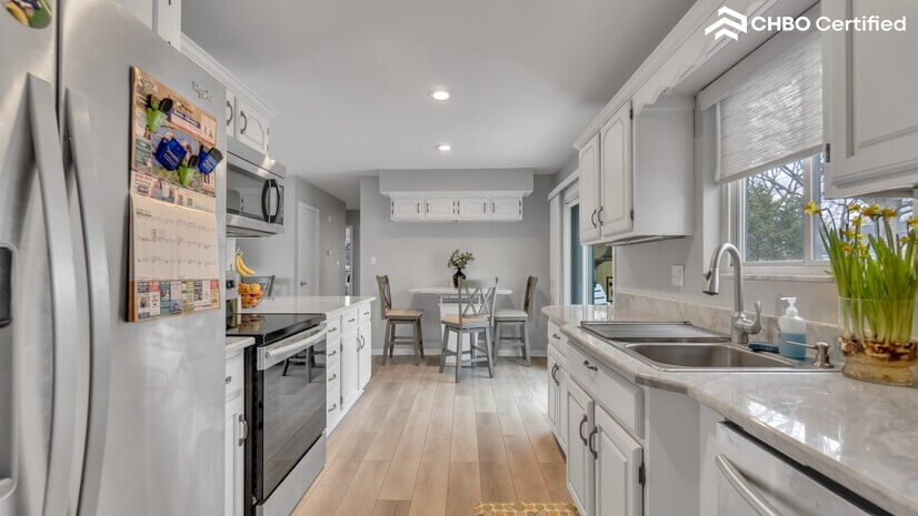 View of kitchen w dining table