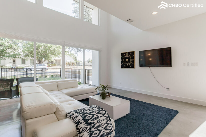 Living room with wall mounted TV