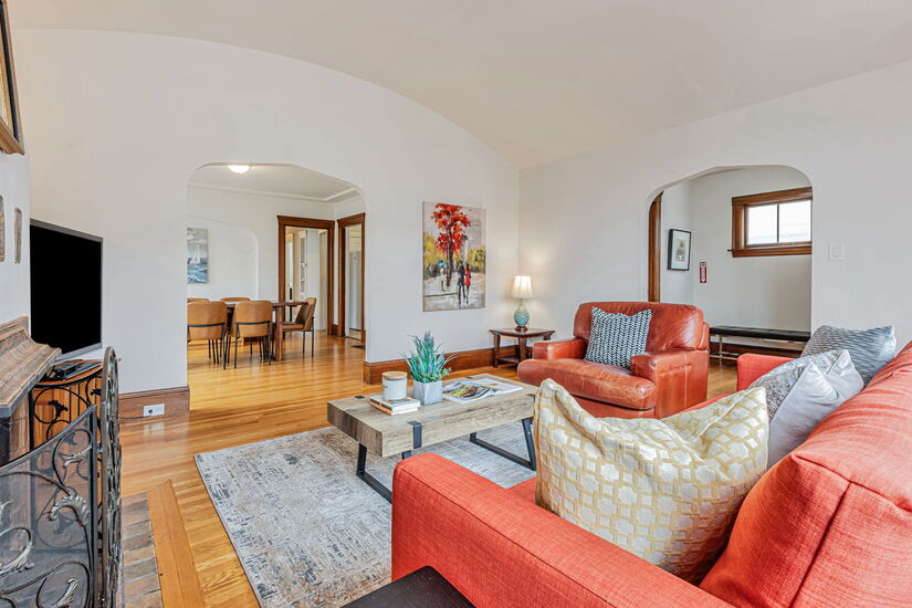 Living area and dining area in view