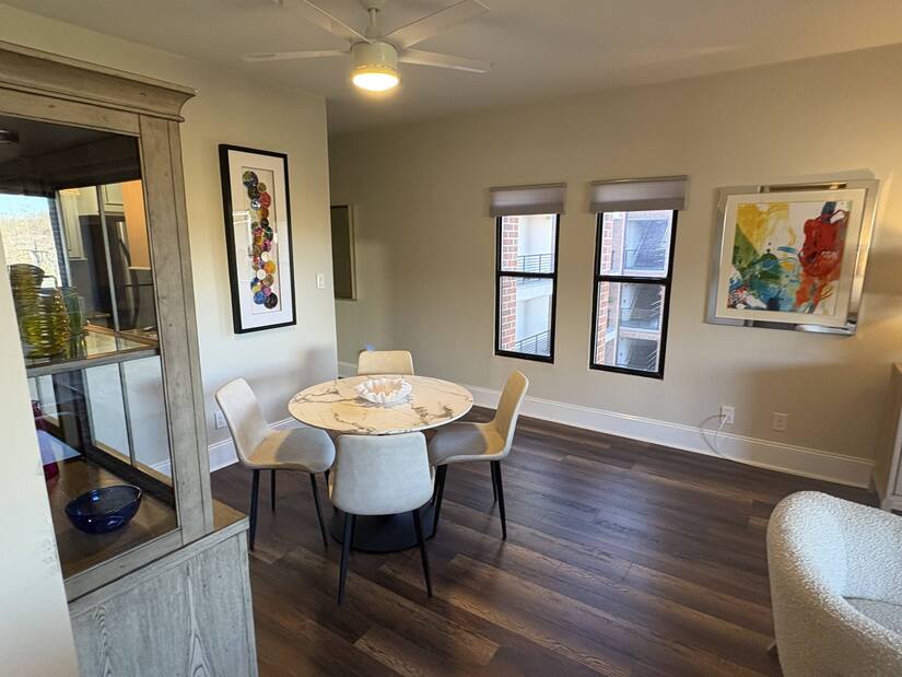 Large windows and beautiful artwork