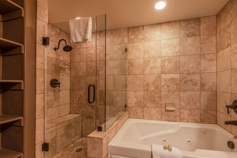 Master bath with jetted soaking tub and separate shower.