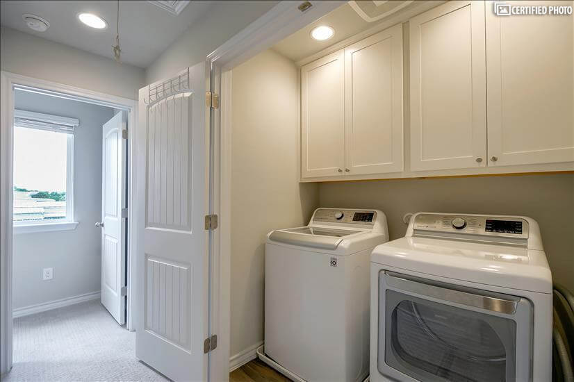 New, modern LG washer and dryer upstairs.