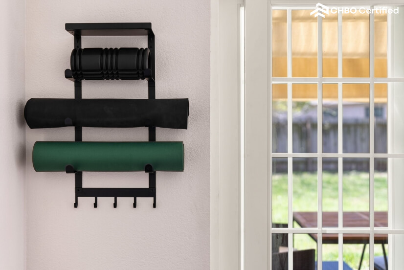 In-home Tempo gym with weights and workout mats