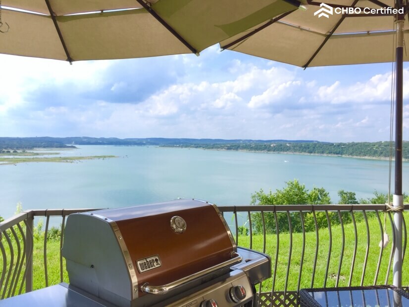 Weber Genesis outside patio with views to the