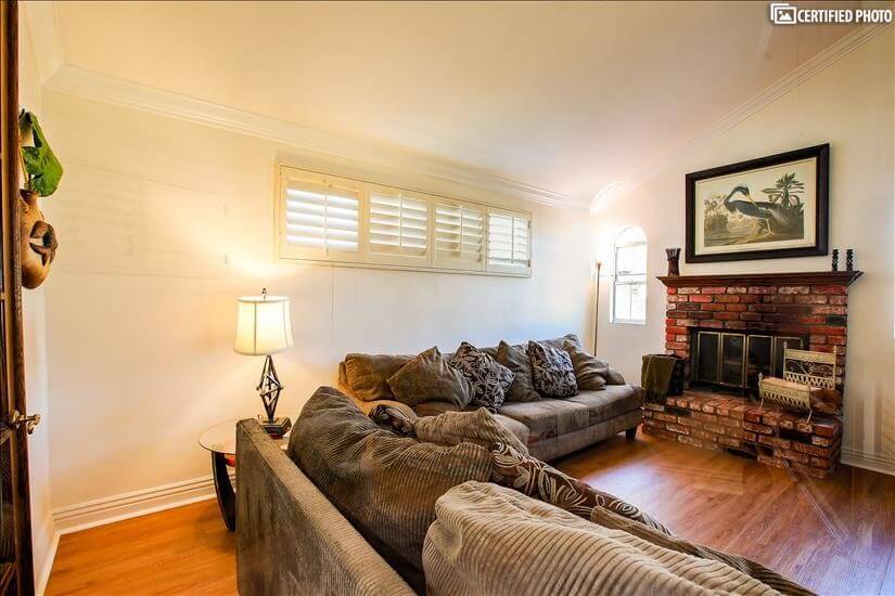 Family room with cozy fireplace