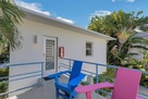 Balcony overlooking pool and park