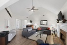 High vaulted ceilings in living room.