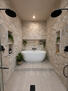 Primary bath with walk-in shower and soaking 