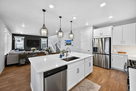 Modern kitchen with quartz countertop  overlo