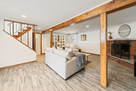 Family Room Perspective with Beams, Fireplace