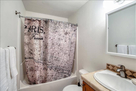 Bathroom with Paris shower curtain