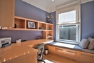 Urban scenes from home office window seat
