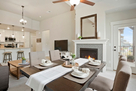 Open floorplan with fireplace and mountain vi