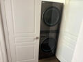 Laundry center has front loading washer/dryer
