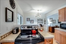Open-plan kitchen into dining area