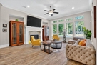 Cozy living room with fireplace and Wine Chil
