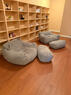 Cozy foam bean bag seating in reading nook.