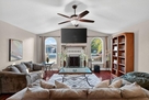 Living room with books and games.