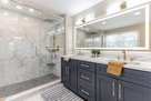 double vanity with large heated mirror