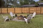 Fire pit, bench  & Adirondack chairs