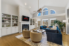 Bright spacious living room with fireplace an