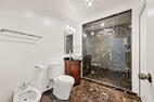 Marble bathroom with glass shower and separat