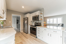 Kitchen with large marble counter