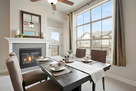 Enjoy your morning coffee by the cozy modern 