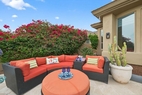 Mointain view seating hidden by lush bougainv