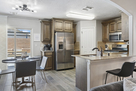 Combined dinning area and kitchen view from l