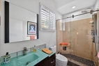 Updated 3 piece bath adjacent to media room/ 