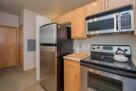 Kitchen has stainless steel appliances