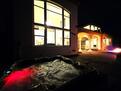 rear elevation hot tub firepit night