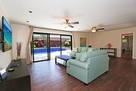Living room with pool view