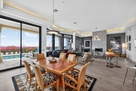 Elegant dining for 8 w/ pool & fireplace view