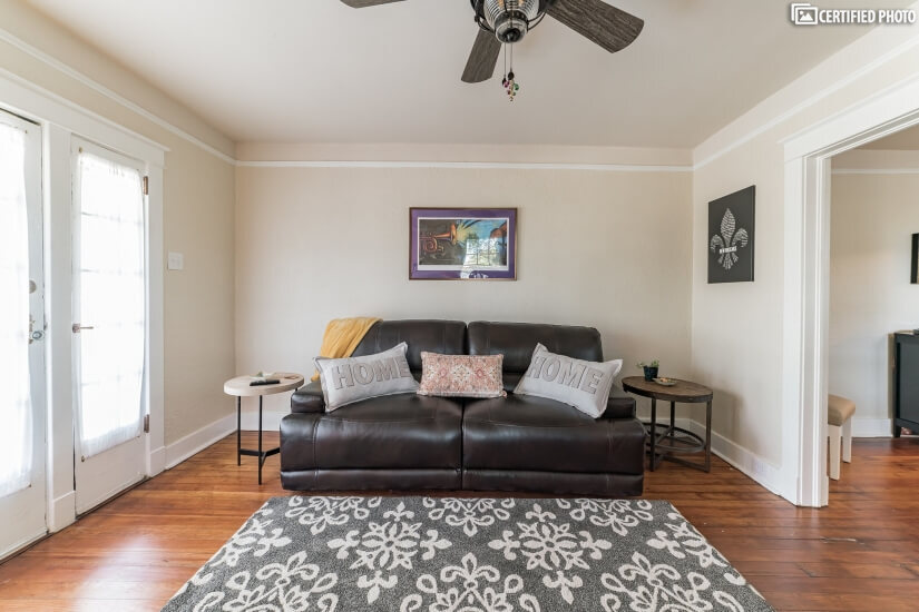 Living room in this shotgun style New Orleans Rental