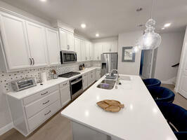 gas stove, double door refrigerator, microwav